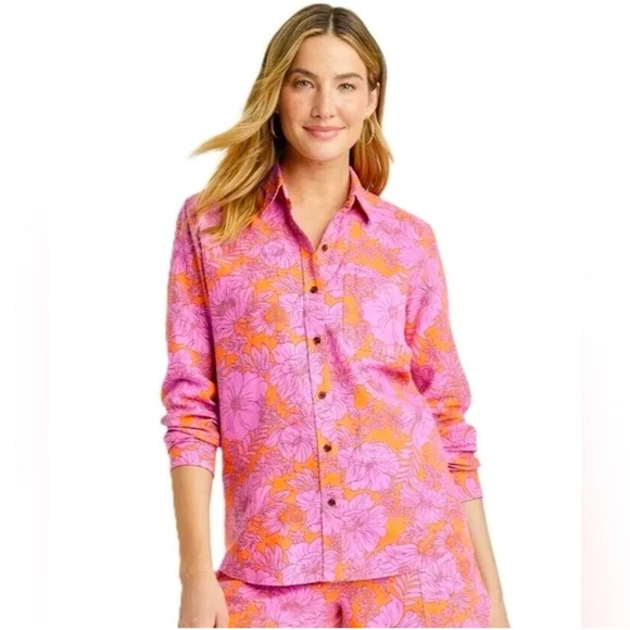 Universal Thread Pink and Orange Floral Button Down Shirt - Picture 4 of 6
